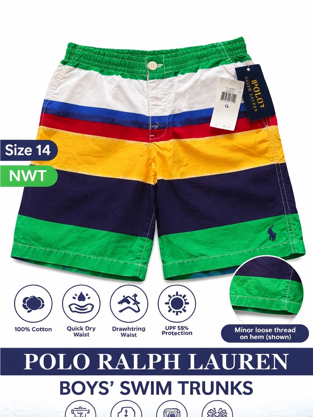 Polo Ralph Lauren Multicolor Swim Trunks Shorts Boys L - 14 Blue Pony Lined